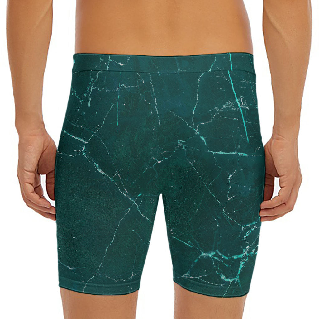 Dark Green Marble Print Men's Long Boxer Briefs