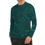 Dark Green Marble Print Men's Long Sleeve Rash Guard