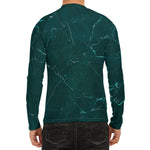 Dark Green Marble Print Men's Long Sleeve Rash Guard