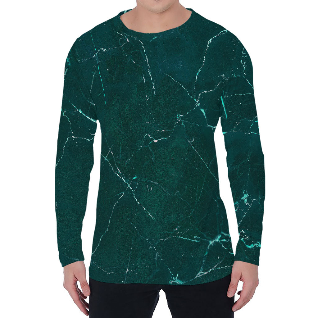 Dark Green Marble Print Men's Long Sleeve T-Shirt