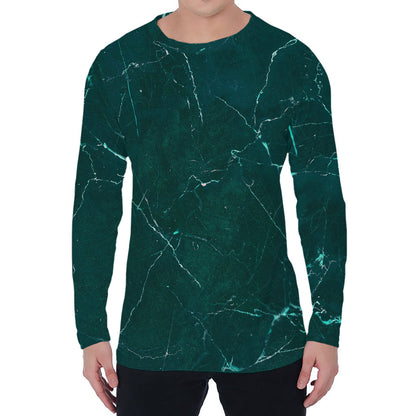 Dark Green Marble Print Men's Long Sleeve T-Shirt