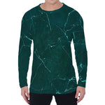 Dark Green Marble Print Men's Long Sleeve T-Shirt