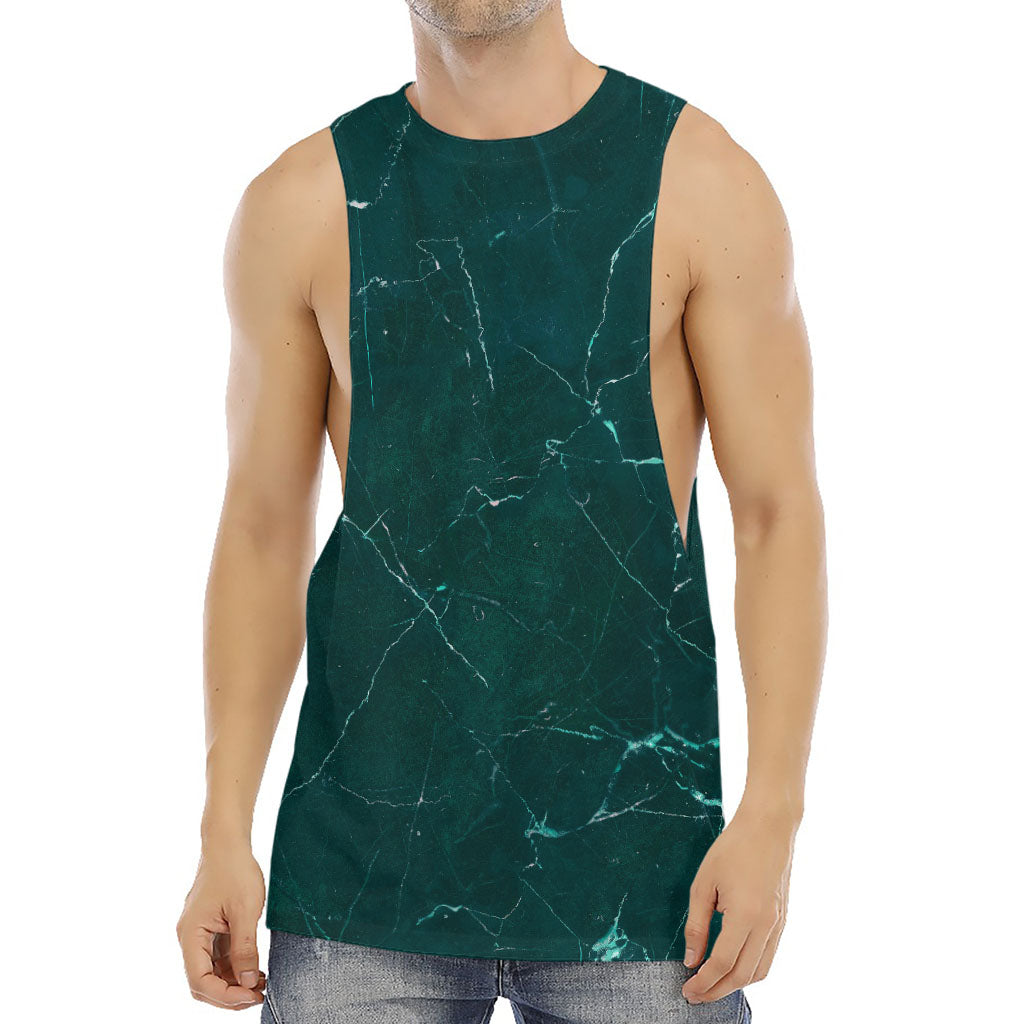 Dark Green Marble Print Men's Muscle Tank Top