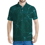 Dark Green Marble Print Men's Polo Shirt