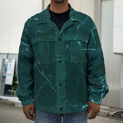 Dark Green Marble Print Men's Shirt Jacket