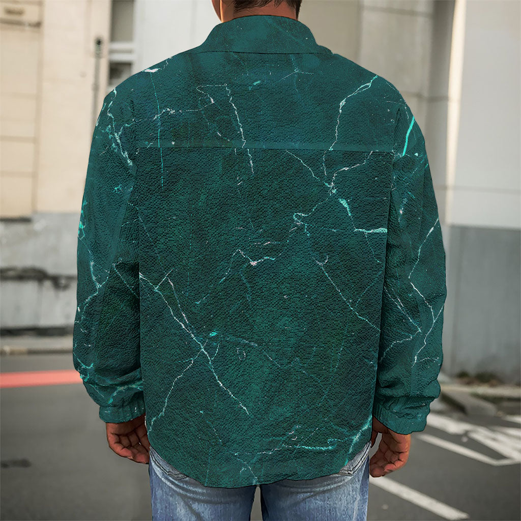 Dark Green Marble Print Men's Shirt Jacket