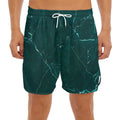 Dark Green Marble Print Men's Split Running Shorts