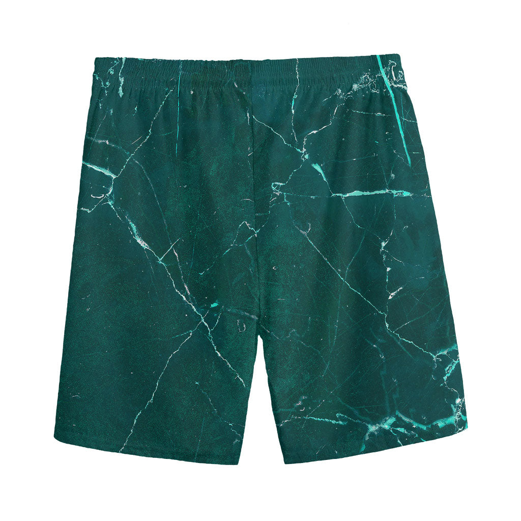 Dark Green Marble Print Men's Sports Shorts