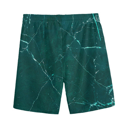 Dark Green Marble Print Men's Sports Shorts