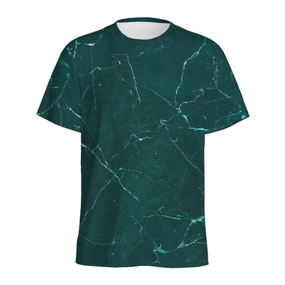 Dark Green Marble Print Men's Sports T-Shirt