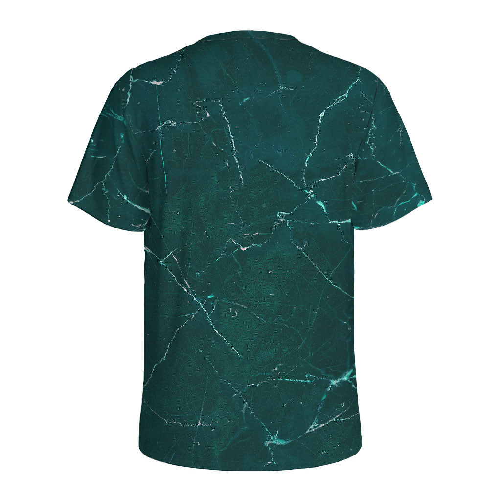 Dark Green Marble Print Men's Sports T-Shirt