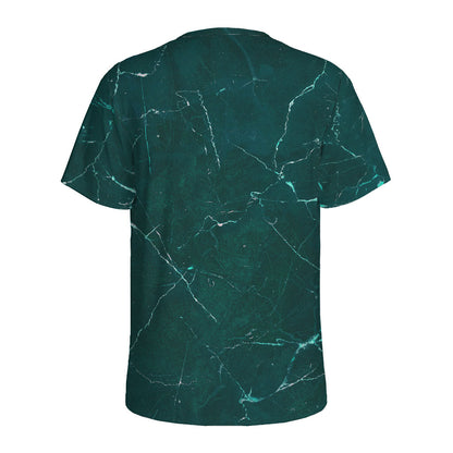 Dark Green Marble Print Men's Sports T-Shirt