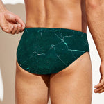 Dark Green Marble Print Men's Swim Briefs