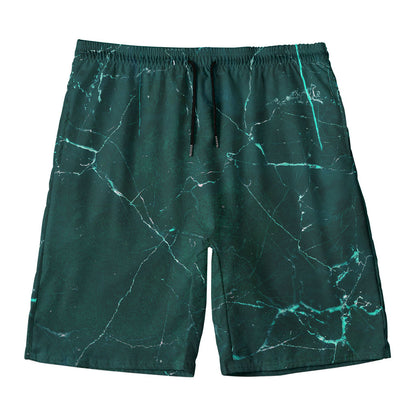 Dark Green Marble Print Men's Swim Trunks