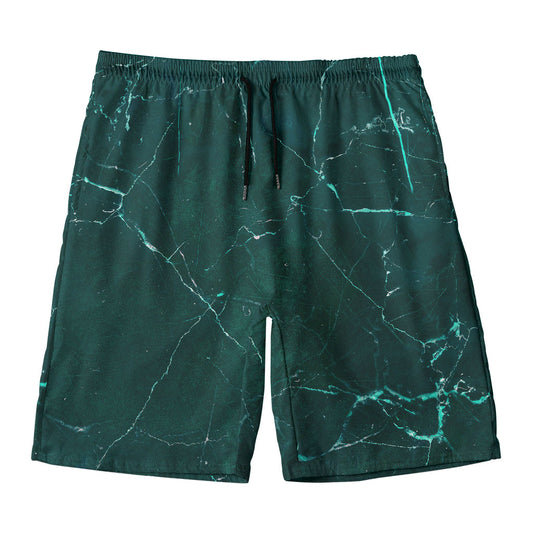 Dark Green Marble Print Men's Swim Trunks