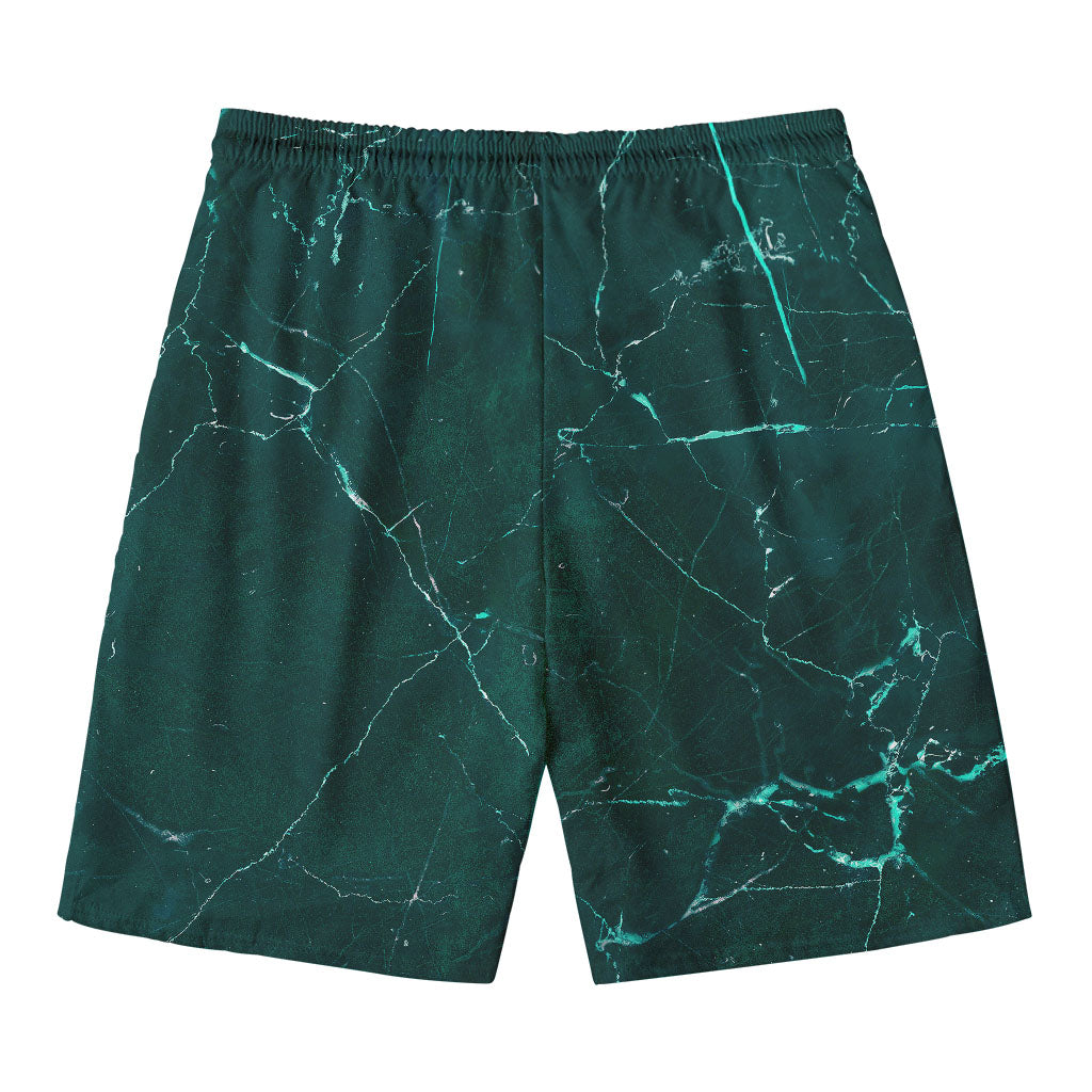 Dark Green Marble Print Men's Swim Trunks