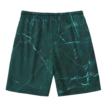Dark Green Marble Print Men's Swim Trunks