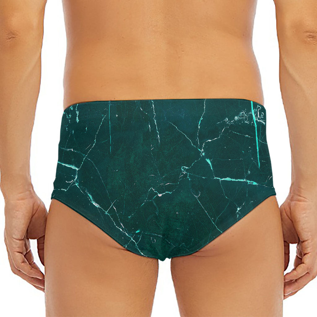 Dark Green Marble Print Men's Triangle Swim Briefs
