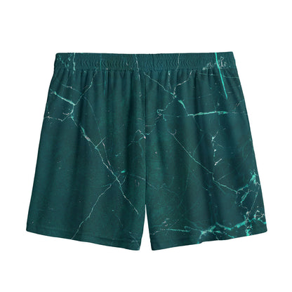 Dark Green Marble Print Mesh Shorts