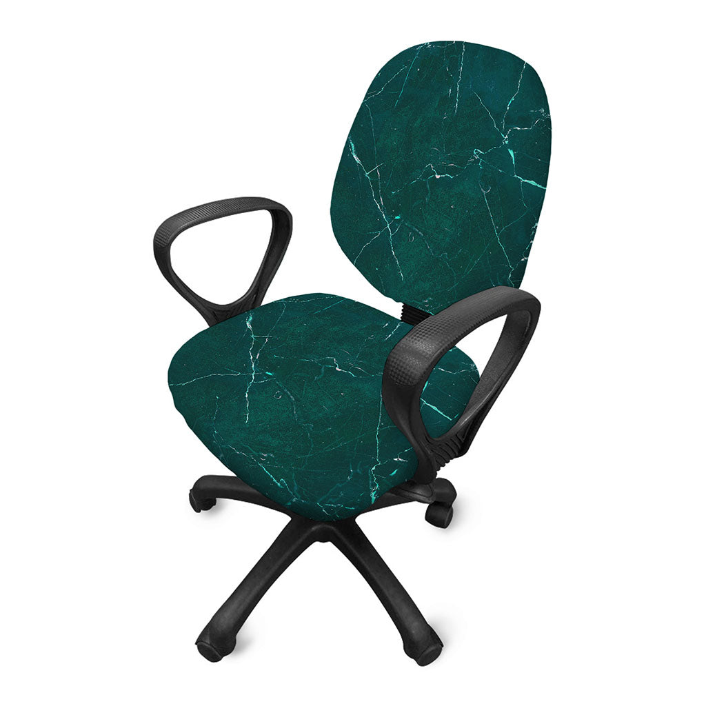 Dark Green Marble Print Office Chair Cover