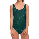 Dark Green Marble Print One Piece Swimsuit