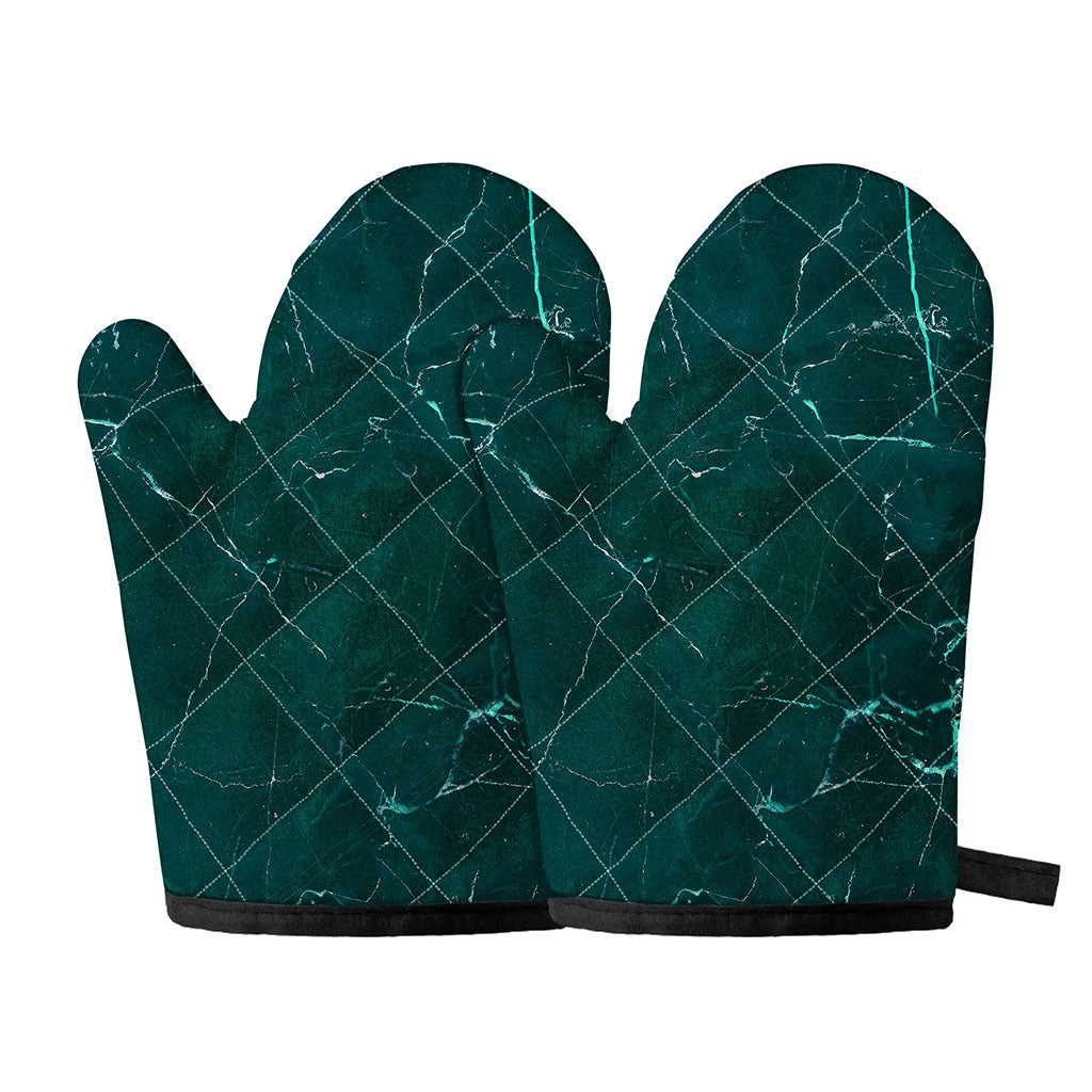 Dark Green Marble Print Oven Mitts