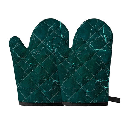 Dark Green Marble Print Oven Mitts