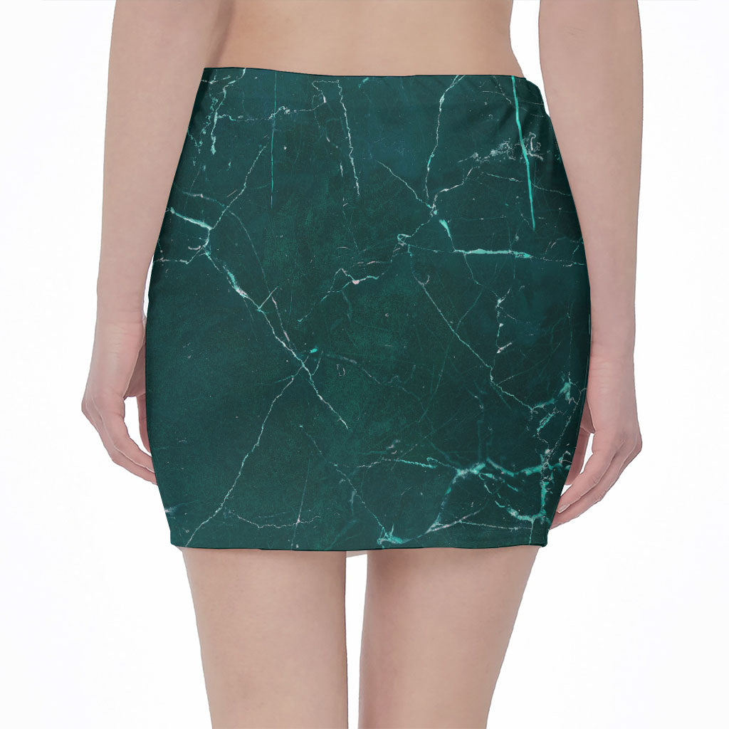 Dark Green Marble Print Pencil Mini Skirt