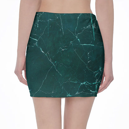 Dark Green Marble Print Pencil Mini Skirt