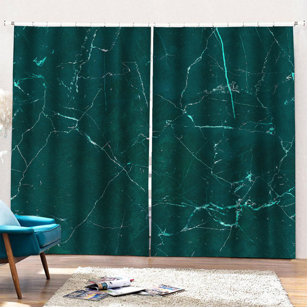 Dark Green Marble Print Pencil Pleat Curtains