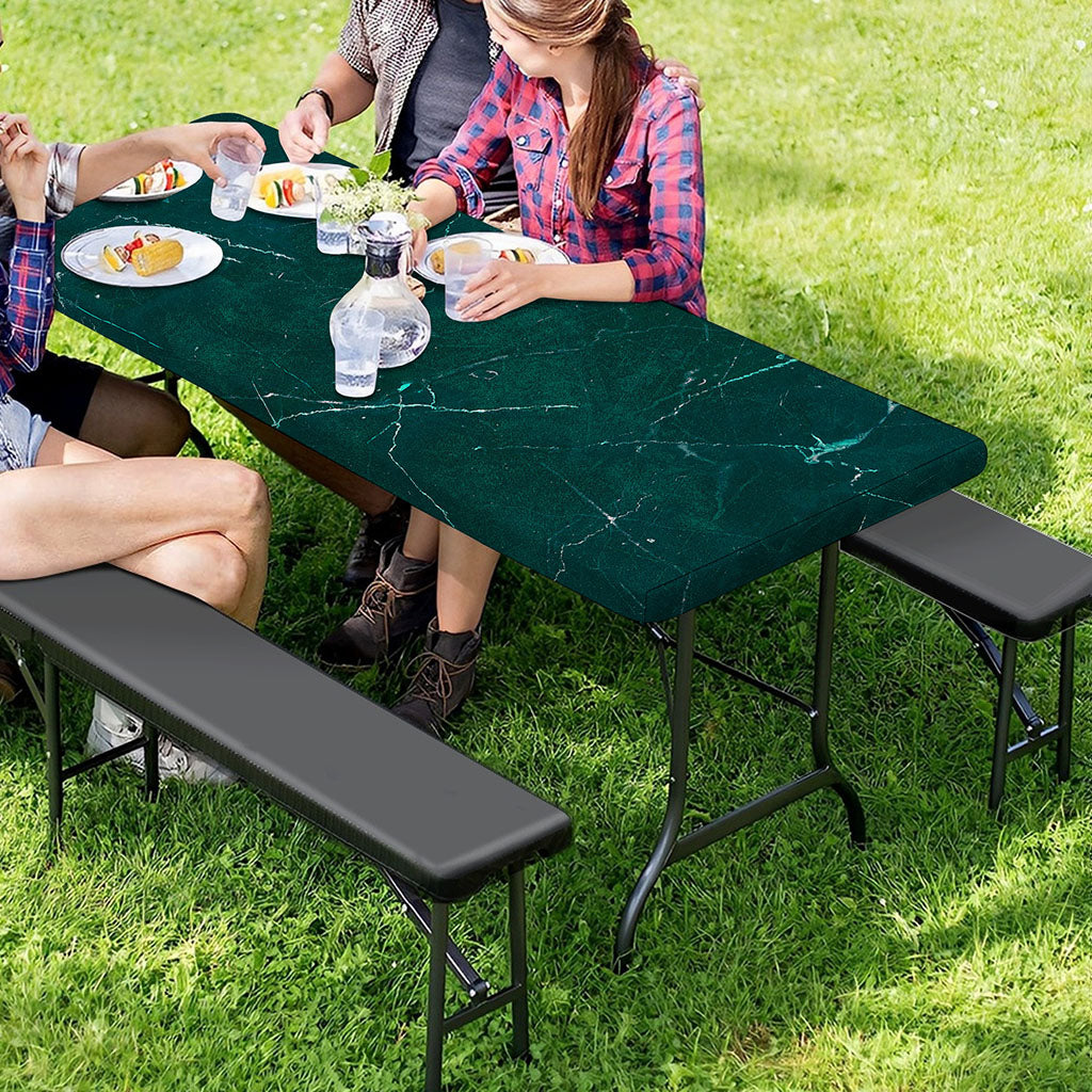 Dark Green Marble Print Picnic Table Cover