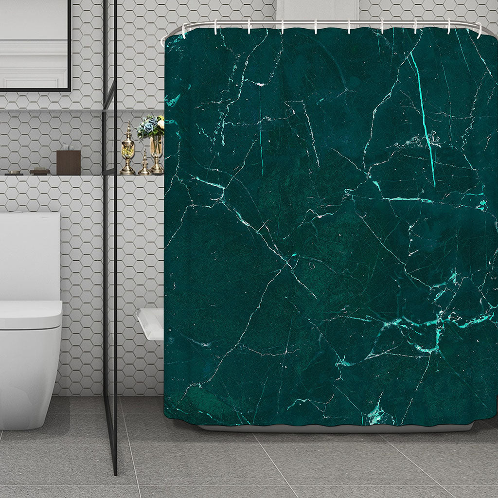 Dark Green Marble Print Polyester Shower Curtain
