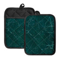 Dark Green Marble Print Pot Holders With Pocket
