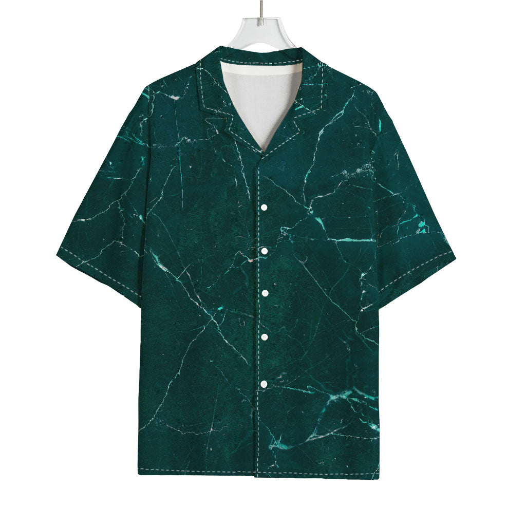 Dark Green Marble Print Rayon Hawaiian Shirt