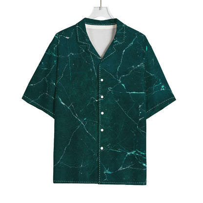 Dark Green Marble Print Rayon Hawaiian Shirt