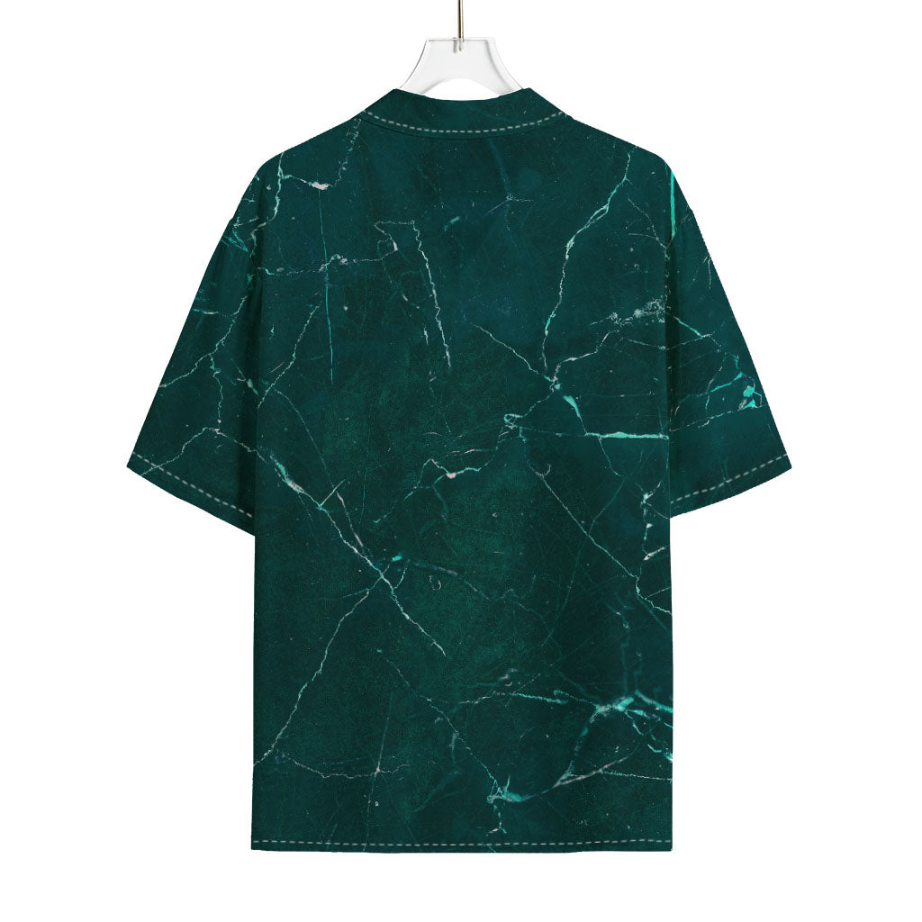 Dark Green Marble Print Rayon Hawaiian Shirt