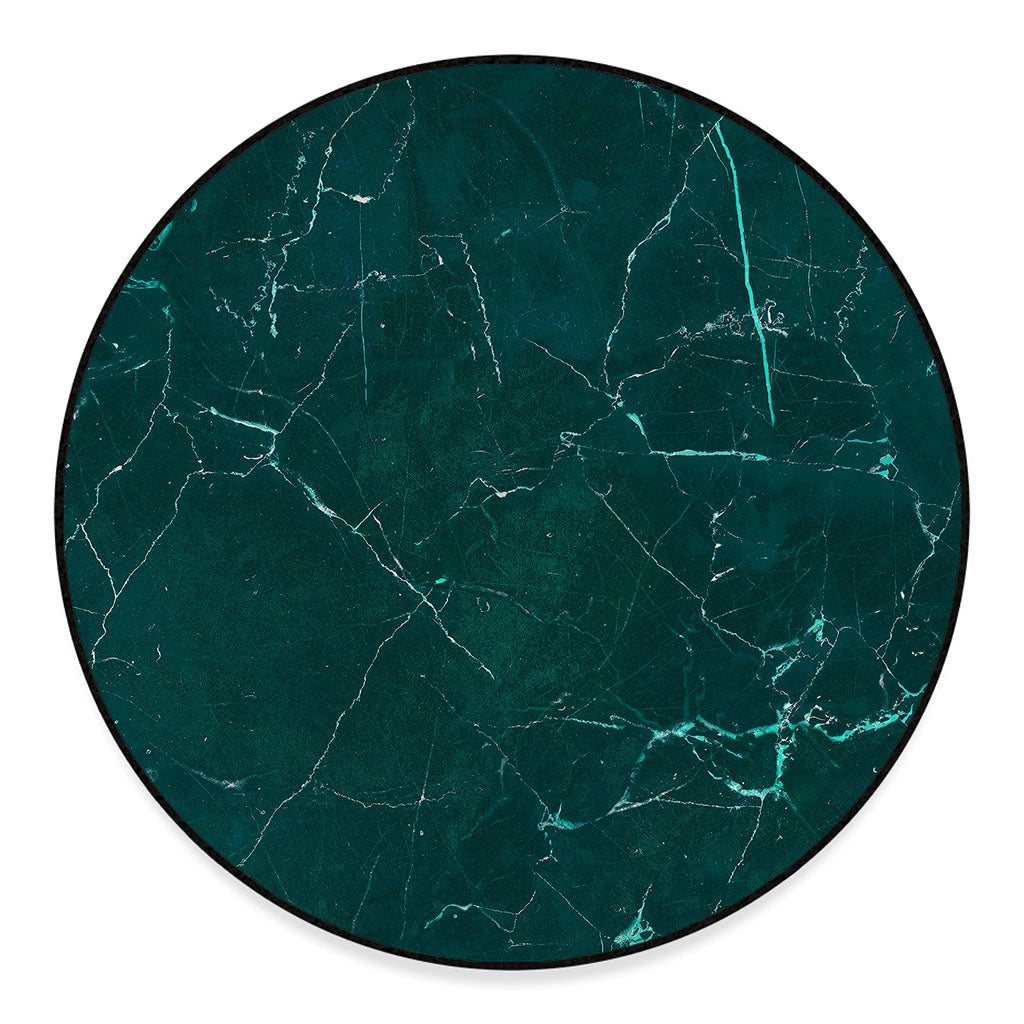 Dark Green Marble Print Round Floor Mat