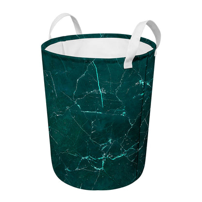Dark Green Marble Print Round Laundry Basket