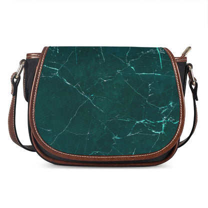 Dark Green Marble Print Saddle Bag