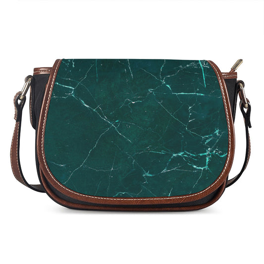 Dark Green Marble Print Saddle Bag