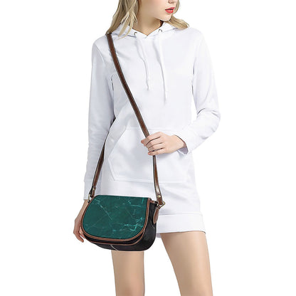 Dark Green Marble Print Saddle Bag