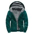Dark Green Marble Print Sherpa Lined Zip Up Hoodie