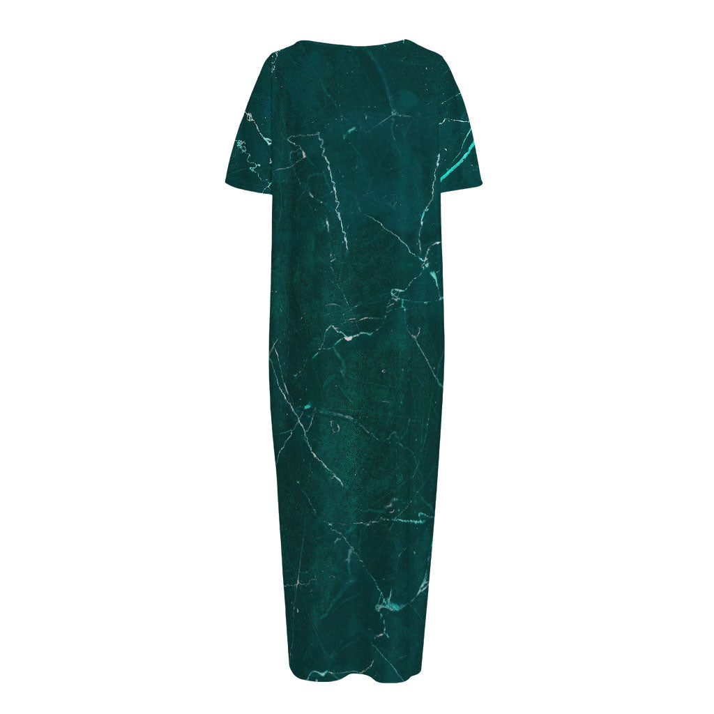Dark Green Marble Print Short Sleeve Long Nightdress