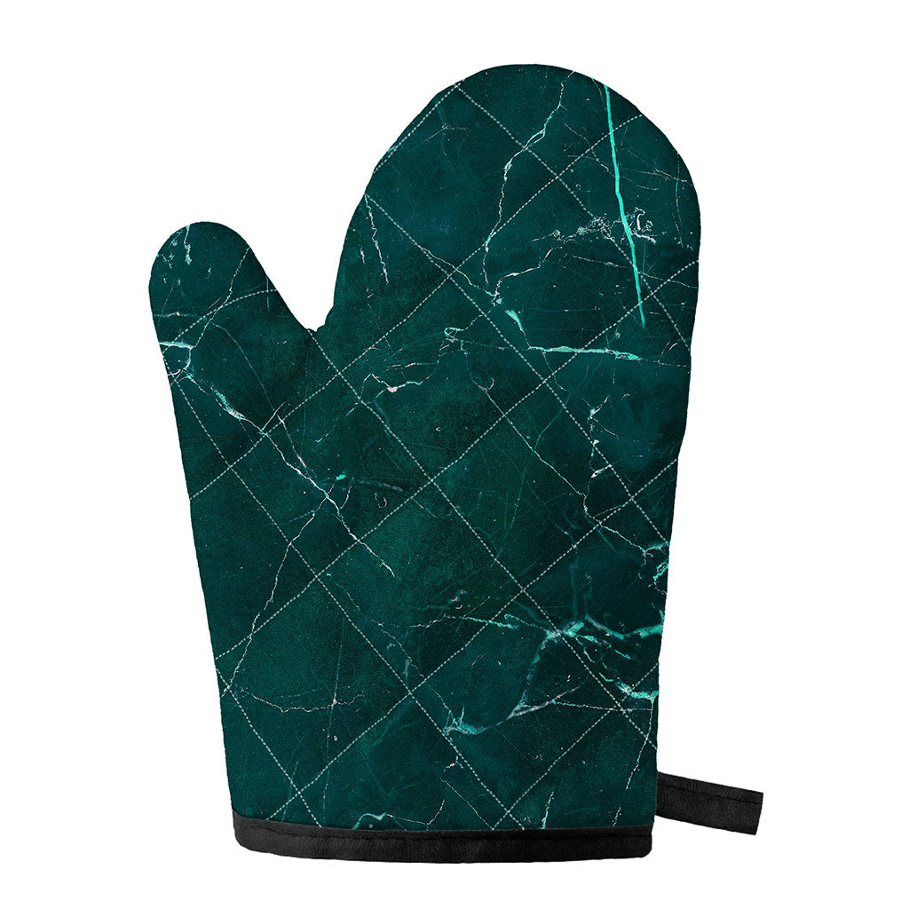 Dark Green Marble Print Single Oven Mitt