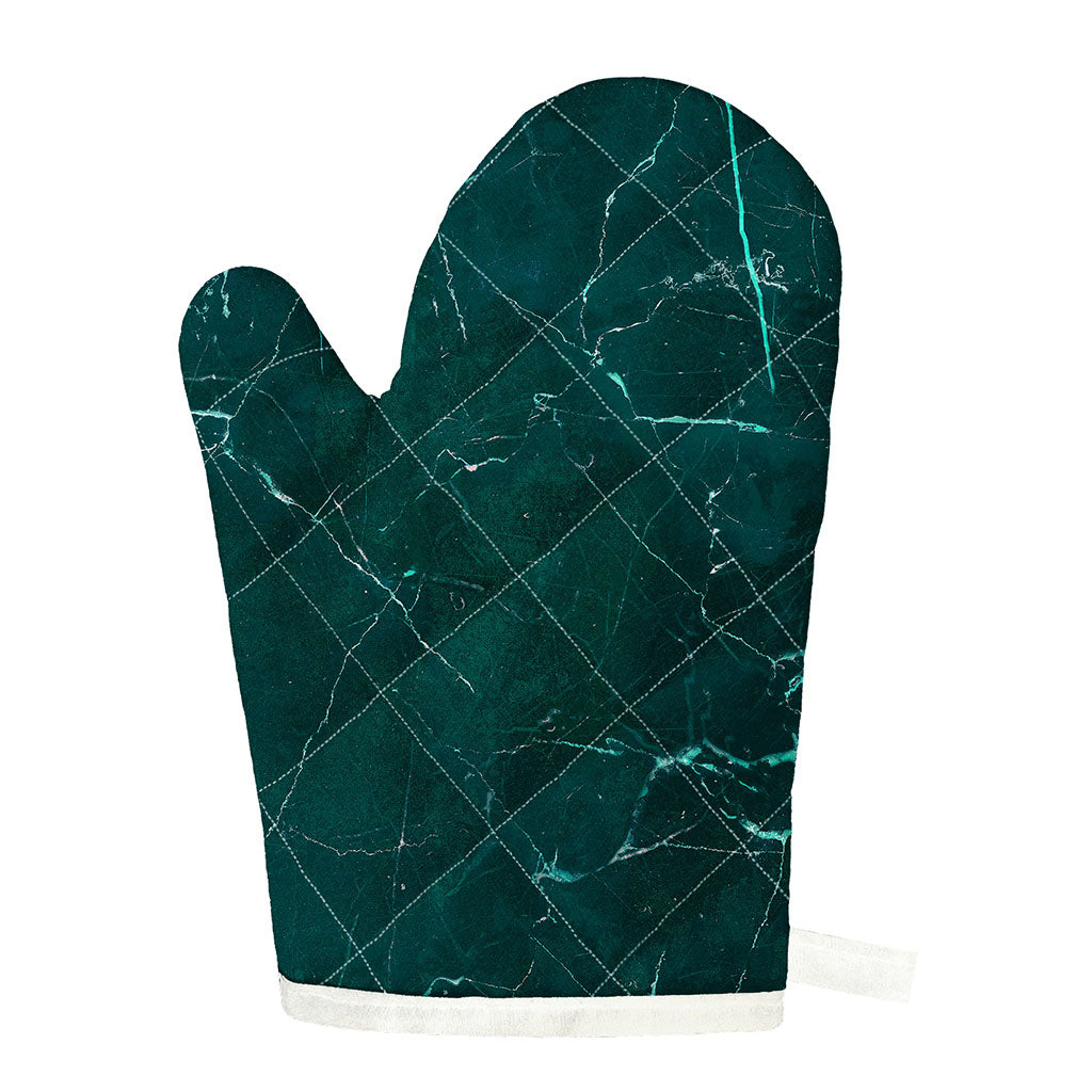 Dark Green Marble Print Single Oven Mitt