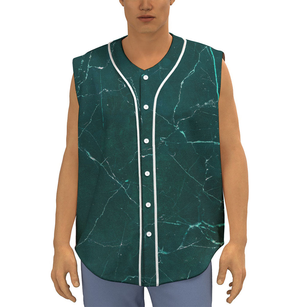 Dark Green Marble Print Sleeveless Baseball Jersey