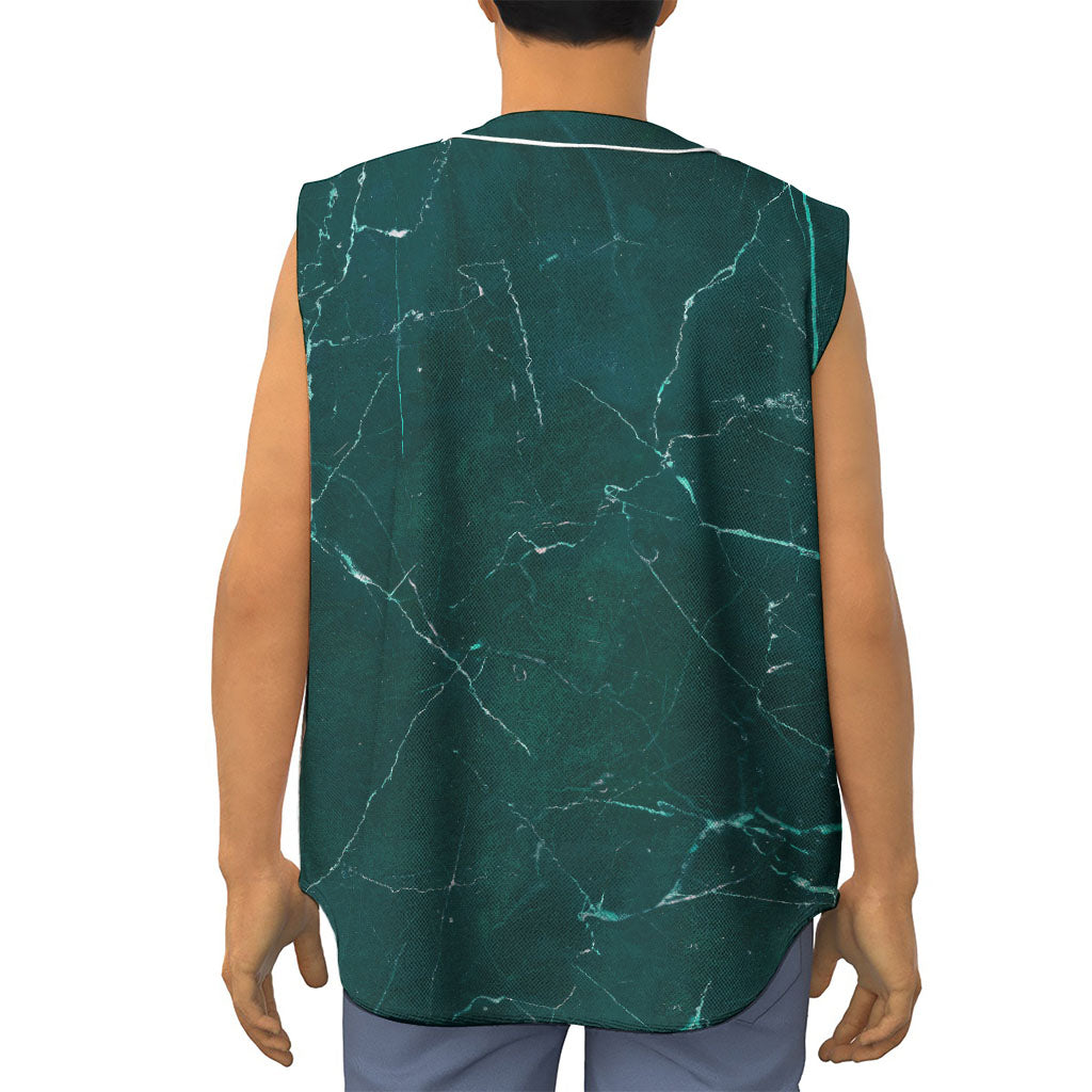Dark Green Marble Print Sleeveless Baseball Jersey
