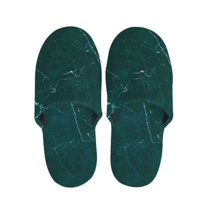 Dark Green Marble Print Slippers