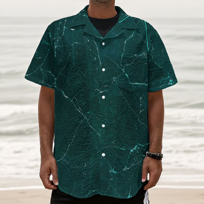 Dark Green Marble Print Textured Short Sleeve Shirt