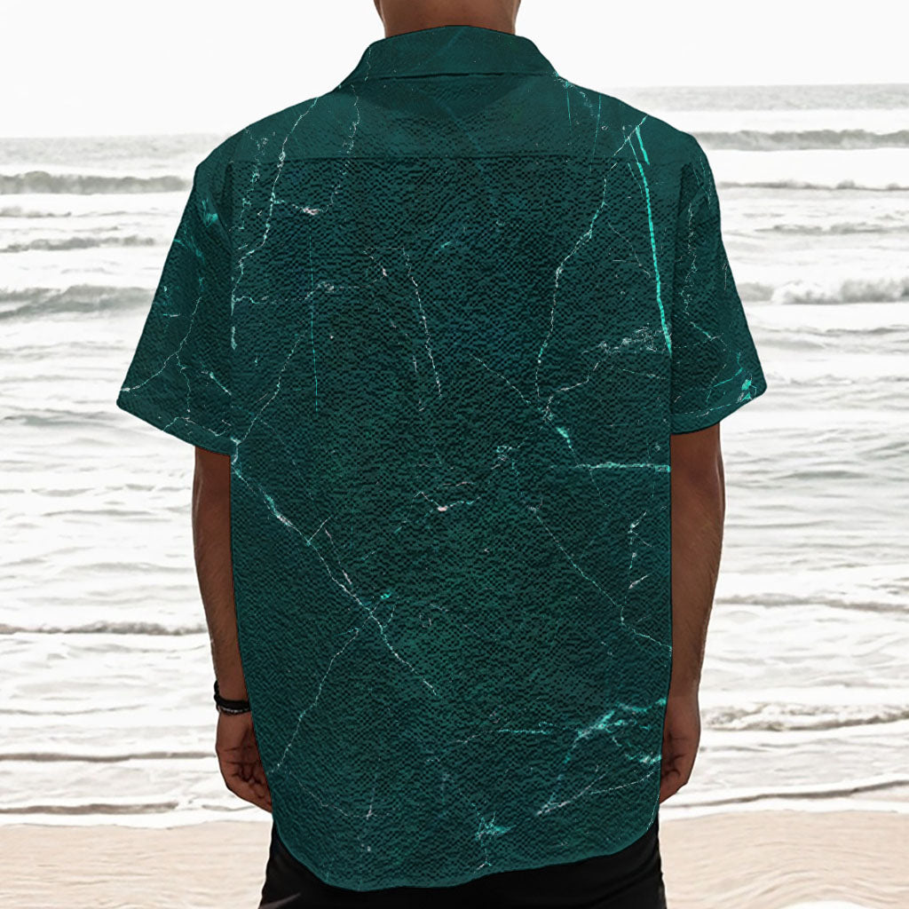 Dark Green Marble Print Textured Short Sleeve Shirt